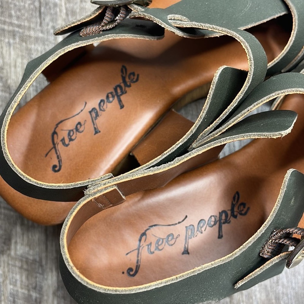 Free People Olive Green Woven Leather Heeled Sandals